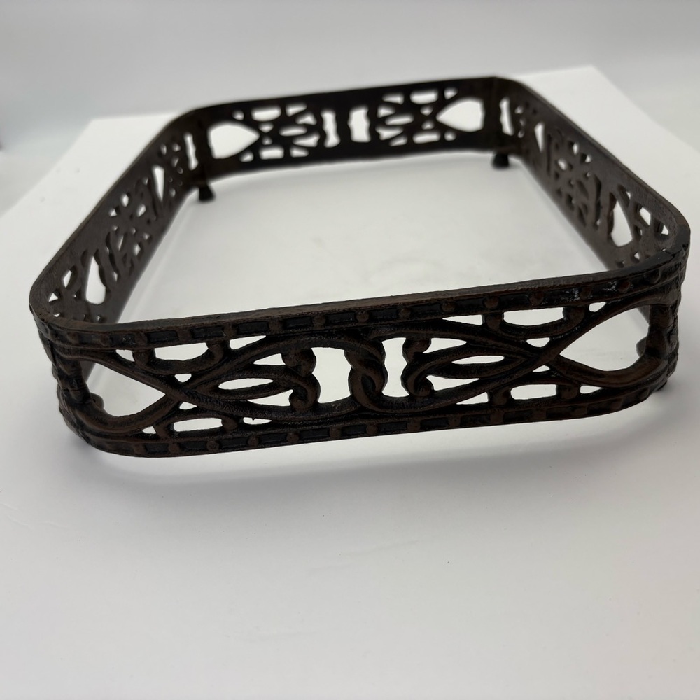 Vintage Ornate Brown Iron Casserole Serving Tray